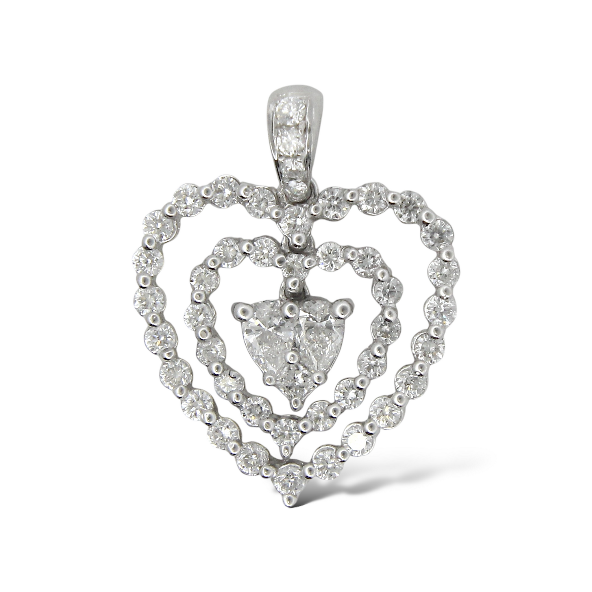 0.75 CT Diamond Heart Pendant Pear Cut Center 18K White Gold Charm