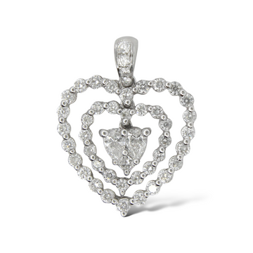 0.75 CT Diamond Heart Pendant Pear Cut Center 18K White Gold Charm