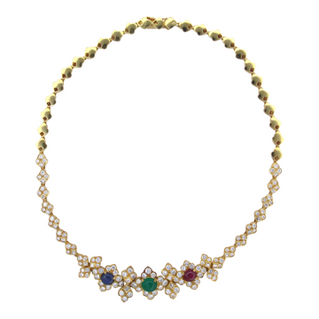 MAYORS Diamond Emerald Ruby Sapphire 18K Yellow Gold Set Earrings Necklace Italy