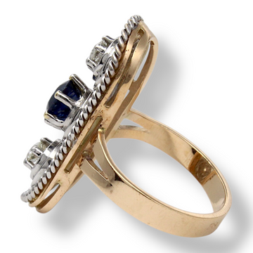 Russian Antique Blue Sapphire Natural Diamond Ring 14K Rose Gold Ring Size 8.85