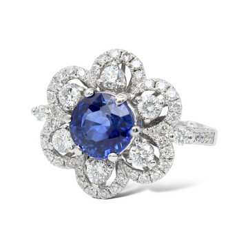 Blue Sapphire and Diamond 0.75 CT 14K White Gold Cluster Flower Ring Size 5
