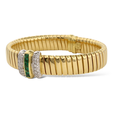 Diamond Ladies Green Natural Emerald 0.50 CT Cuff Bracelet 18K Yellow Gold