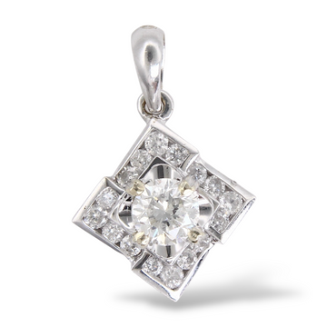 Natural Diamond 0.48 CT Center Round Cut Geometric Pendant 18K White Gold