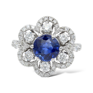 Blue Sapphire and Diamond 0.75 CT 14K White Gold Cluster Flower Ring Size 5
