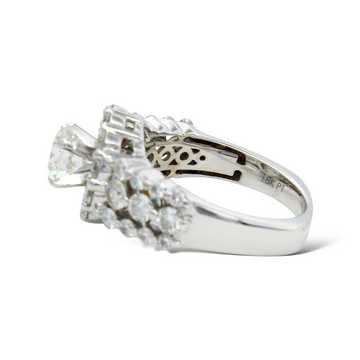 1.83 CT Round Diamond Engagement Ring Halo 3-Row Band 18K White Gold Size 6.5