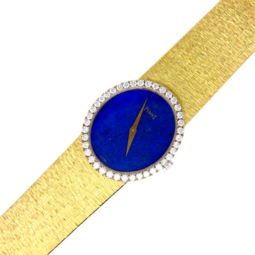 Piaget Vintage Blue Lapis Lazuli Dial Diamond Bezel 24mm Manual 18K Yellow Gold