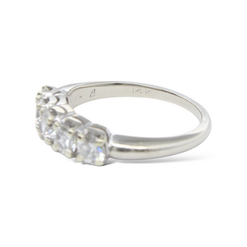 Anniversary 5 Stone Band 0.90-95 CT Diamond Round Cut 14K White Gold Ring