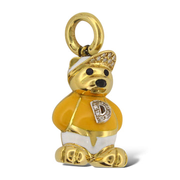 AARON BASHA Teddy Bear Diamond Enamel Pendant 18K Yellow Gold