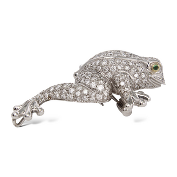 Frog Natural Diamond Pavè 3 CT Brooch Pin 18K White Gold