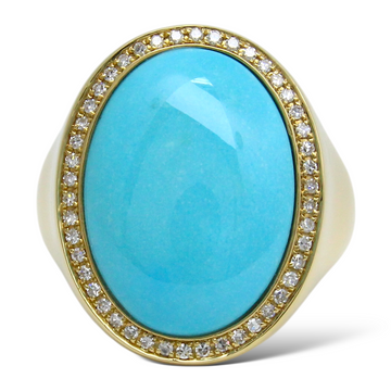 EFFY Turquoise Gemstone Natural Diamond Halo Ring 14K Yellow Gold Size 6.5