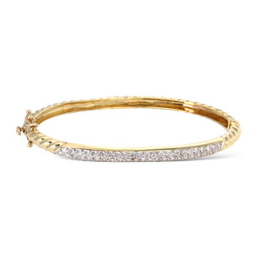 Diamond Bangle 0.60 CT Twisted Bracelet 14K Yellow Gold Oval Shape