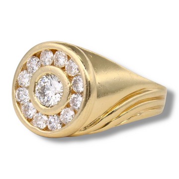 Signet Vintage Men's Ring Natural Round Diamonds 1.35 CTW 14K Yellow Gold Size 9