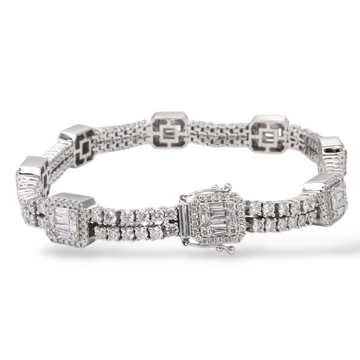 Natural Diamond Tennis Bracelet 9-10CT Round Baguette 14K White Gold 8.25 Inch