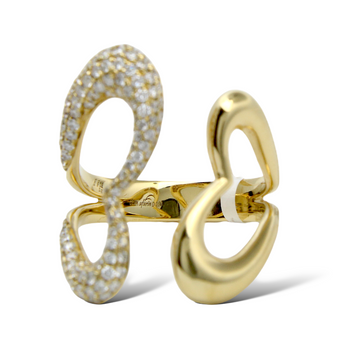 Afarin 0.90 CT Natural Diamond Pavè Open Loop Ring 18K Yellow Gold Size 6.5
