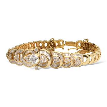Diamond Ladies Bracelet 2.32 CTW Round & Baguette Cut 18K Yellow Gold 6 Inches