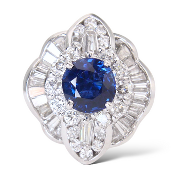 Natural Blue Sapphire 1.94 CT Diamond 2 CT Ring 14K White Gold Size 5