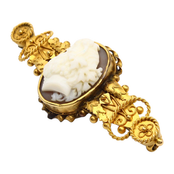 Antique Victorian Shell Cameo Brooch 16K & 20K Yellow Gold Hand-Carved Pin