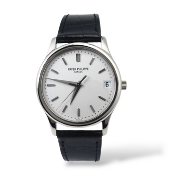 Patek Philippe Calatrava 34mm 18K White Gold Black Leather Band White Dial 3998G