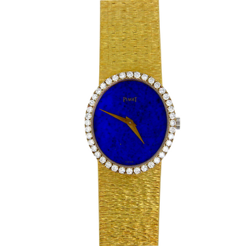 Piaget Vintage Blue Lapis Lazuli Dial Diamond Bezel 24mm Manual 18K Yellow Gold