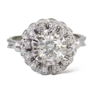 Antique Natural Diamond 0.55 CT Round Cut 18K White Gold Ring Size 5 3/4