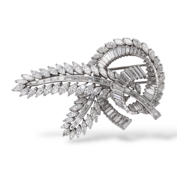 Natural Diamond 16 CT Baguette Marquise Brooch Floral Leaf Pin Platinum 900