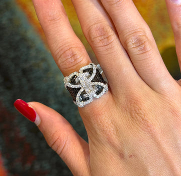 Black & White Diamond Wide Band Cocktail Ring 2.66 CT 18K White Gold