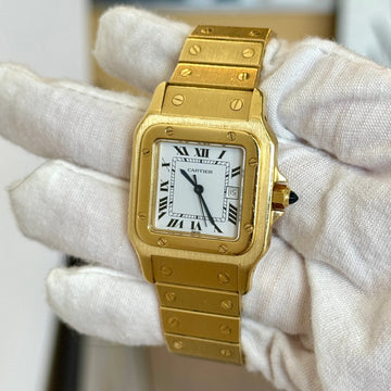 Cartier Santos Caree Or Massif 18k Yellow Gold Watch Automatic White Dial 29mm