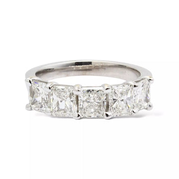 Anniversary Estate 2.5CT 5 Stone Natural Diamond Radiant Cut 18K White Gold Ring