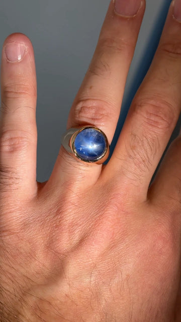 20 CT Natural Star Ceylon Sapphire No Heat 14K Yellow Gold Ring