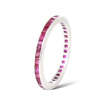 Antique Platinum Channel Set Ruby Eternity Band 1.8mm Ring