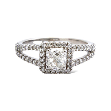 1.30 CTW Cushion Cut Natural Diamond Engagement 14K White Gold Halo Ring
