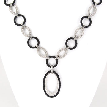 PHILIPPE CHARRIOL Oval Link Diamond Necklace 0.30 CT 18K White Gold&Black Steel