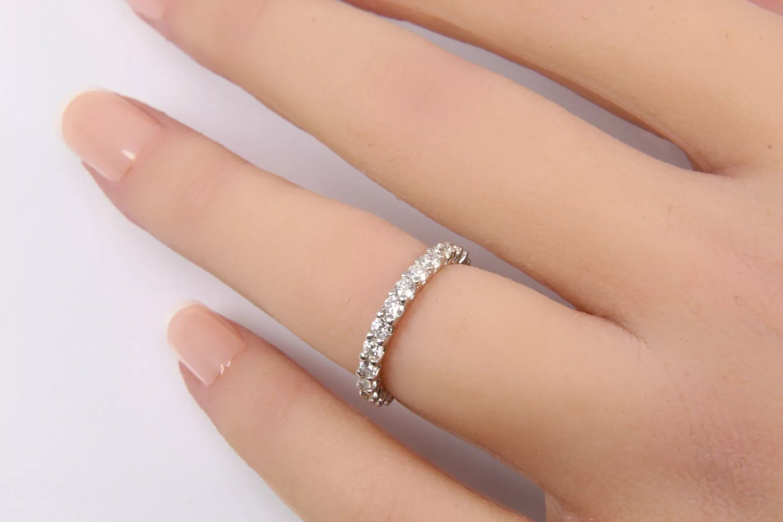18k White Gold Natural Diamond Ring Band G/VS-SI 1.2 ctw 2 Grams 