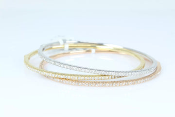 Set of 3 Bangles 18k White Gold, 18k Rose Gold, 18k Yellow Gold Diamonds GH/SI2