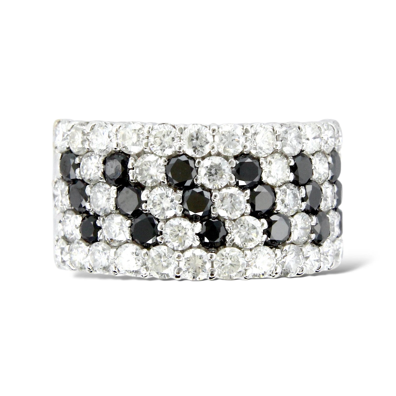 Estate 18K White Gold Natural Black and White Diamond 3 CT Ring Size 7 