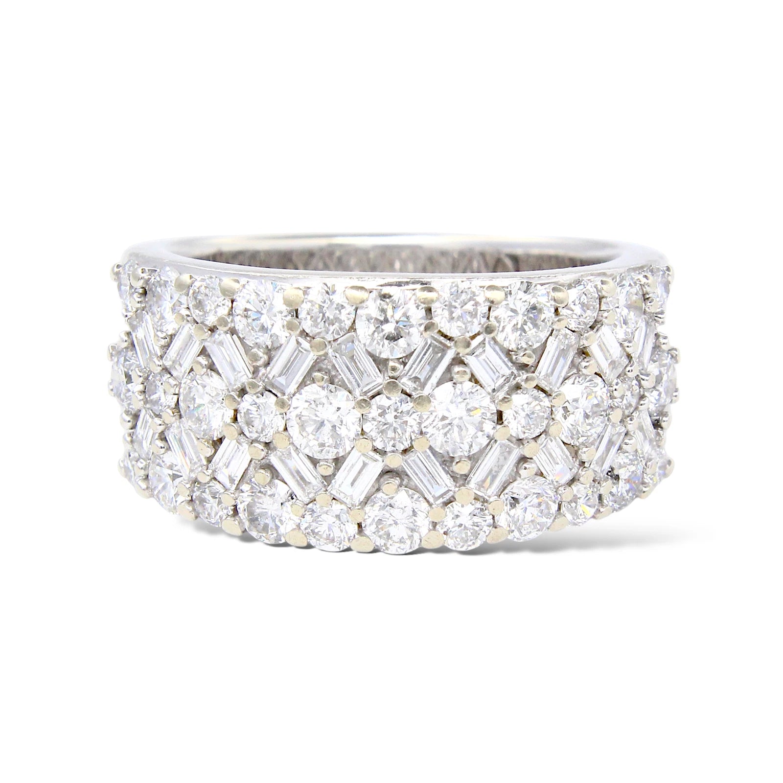 Diamond Round Baguette Wide Cocktail Style Band Ring 2 CT 14K White Gold 