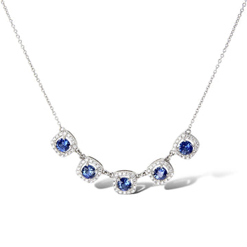 1.40 CT Sapphire and Diamond 0.34 CT Pendant Necklace 14K White Gold