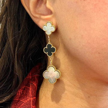 VAN CLEEF AND ARPLES Magic Alhambra Onyx Mother of Pearl Earrings Three Motif