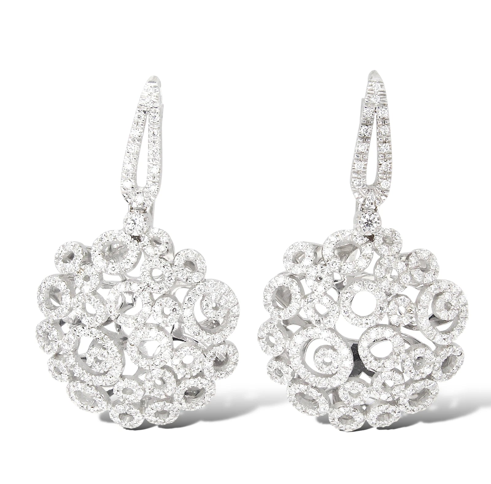 Diamond Cluster Drop Earrings 1.5 CT Elegant Dangle Jewelry 18K White Gold 