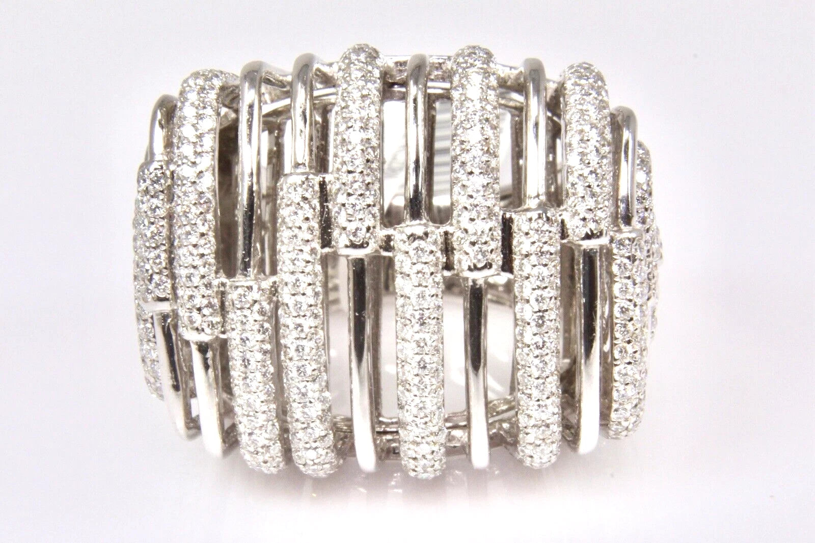 18K White Gold Multi-Row 2.38 CT Diamond Cage Ring – Stunning Statement Piece 