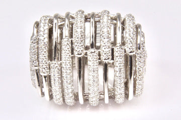 18K White Gold Multi-Row 2.38 CT Diamond Cage Ring – Stunning Statement Piece 