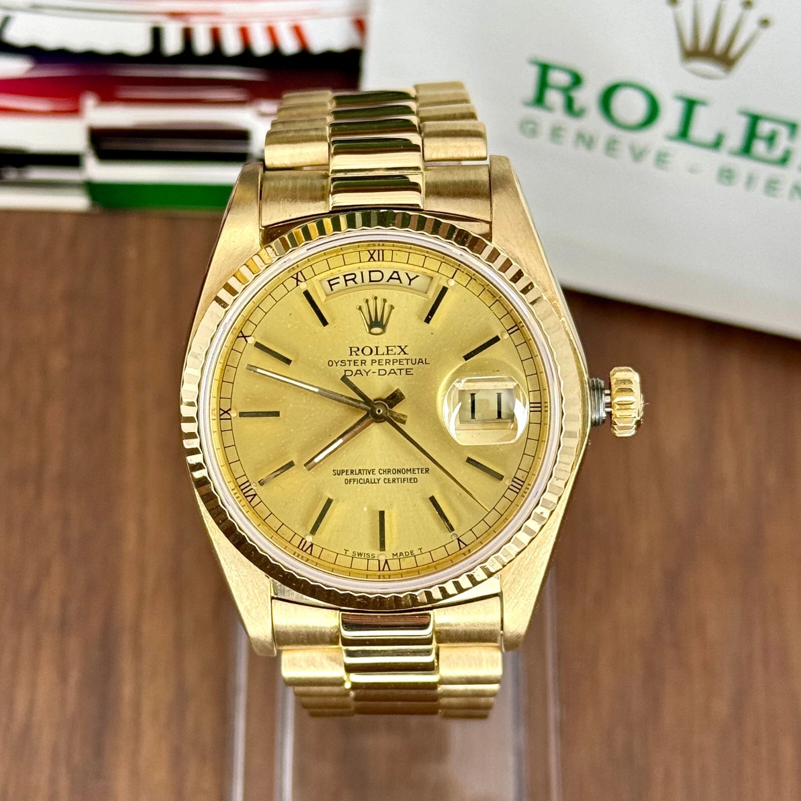 Rolex Day-Date 36mm Yellow Gold Fluted Bezel Champagne Dial President 1979 