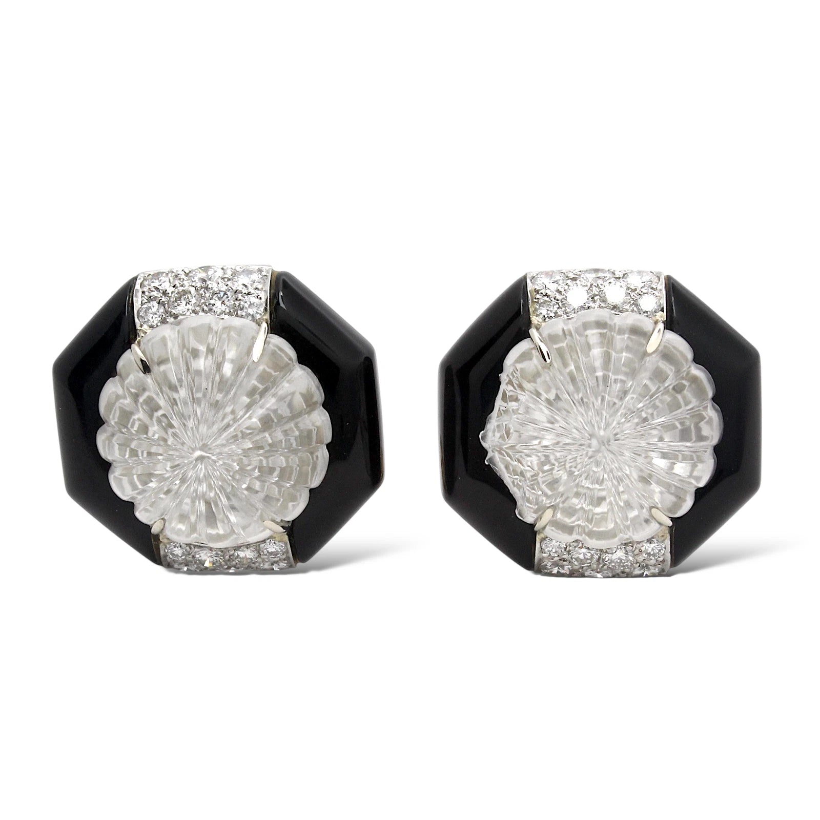 TURI Rock Crystal and Black Onyx Diamond Earrings 18K Yellow Gold Platinum 