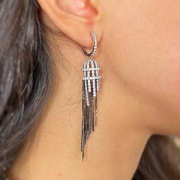 18k White Gold 2.00 CT Natural Diamond Dangle Earrings Black Rhodium