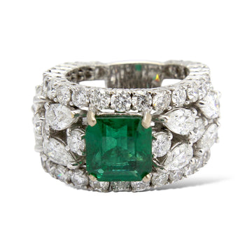2.28 CT Emerald Zambian NO OIL 5.80 CT Diamond Ring 18K White Gold Natural GIA 