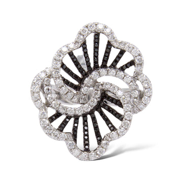 Black and White Diamond Swirl Ring 18K White Gold Size 6 1/2