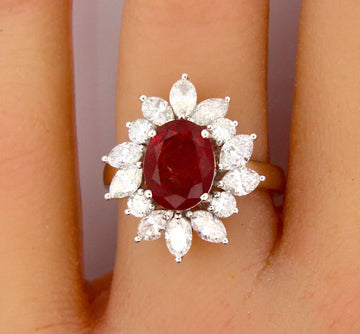 3.28 CT Red Ruby NO HEAT Platinum and Diamond 1.72 CT Ring GIA Certified Natural