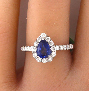 Sapphire and Natural Diamonds Ring 14K White Gold Size 6.5