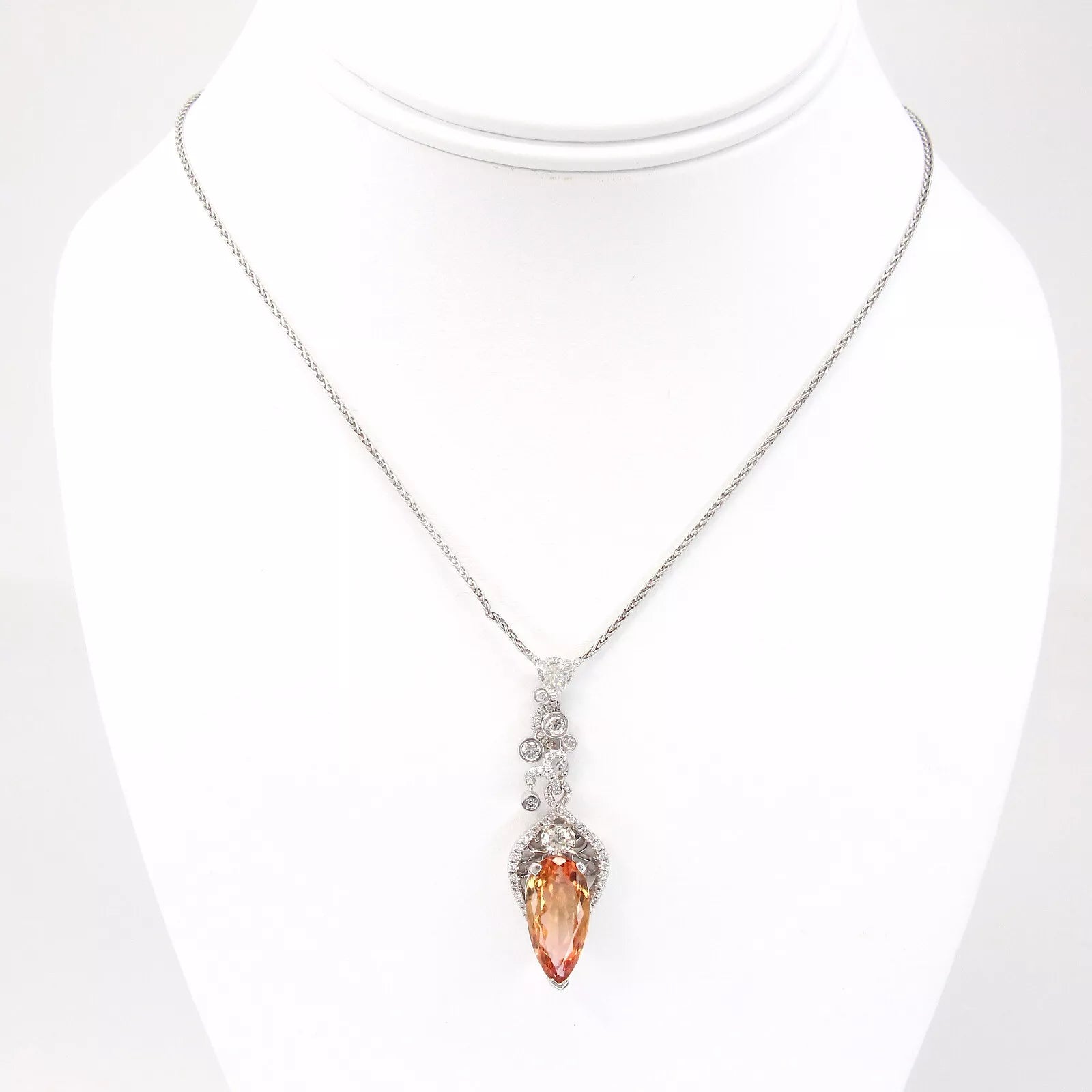 6 CT Imperial Orange Topaz and Diamond Pendant Necklace 18K White Gold 