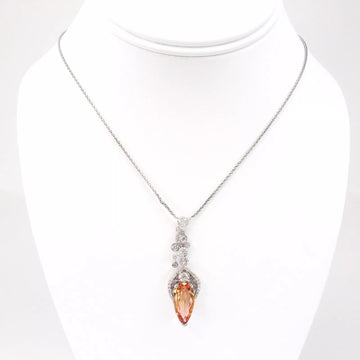 6 CT Imperial Orange Topaz and Diamond Pendant Necklace 18K White Gold